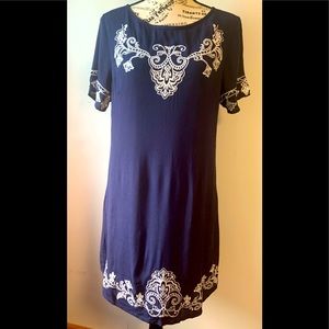 Lulus Navy and White Embroidered Dress